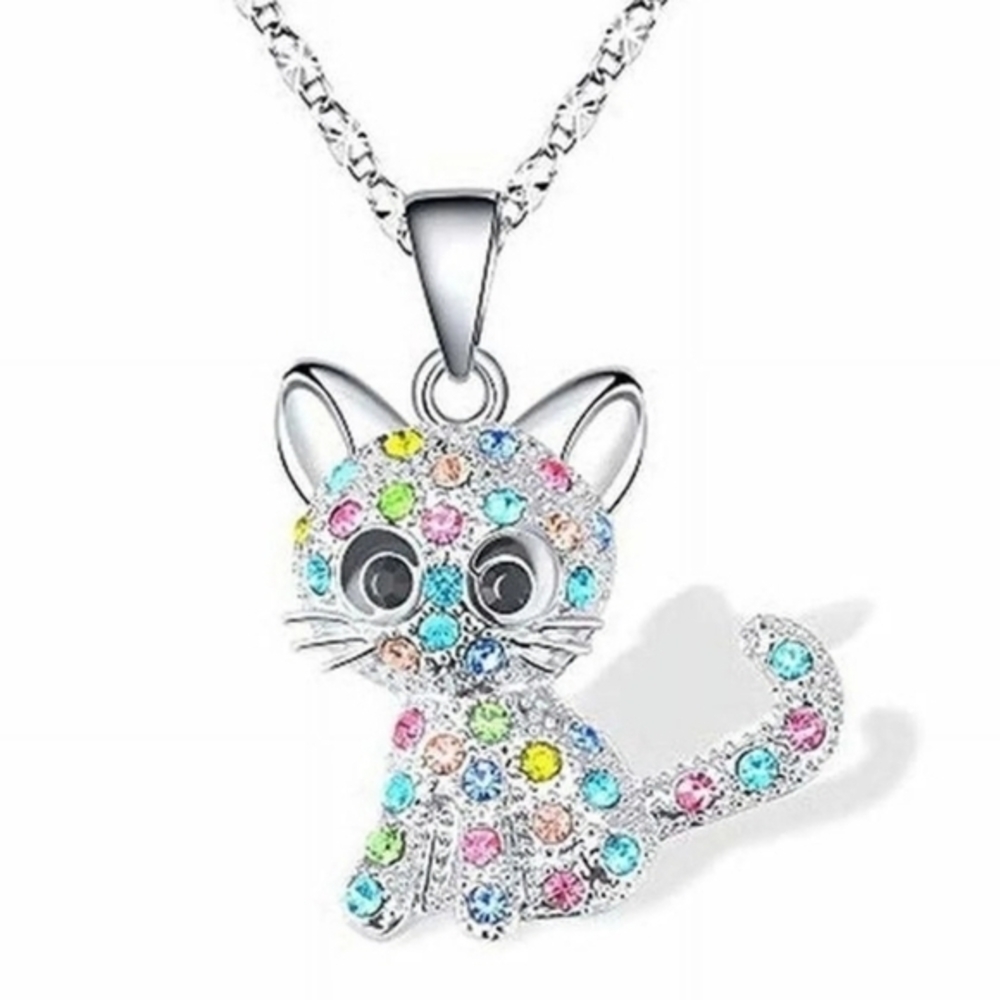 925 Sterling Silver Cubic Zirconia Adorable Cat‎ Pendant